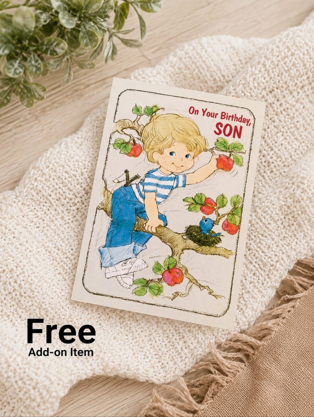Free With Purchase Birthday Card for Son with Blue and Red Accents